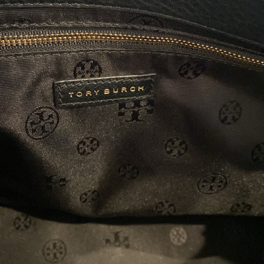 Tory Burch Robinson Black Pebbled Leather Double Zip Tote Satchel Bag - Picture 6 of 16